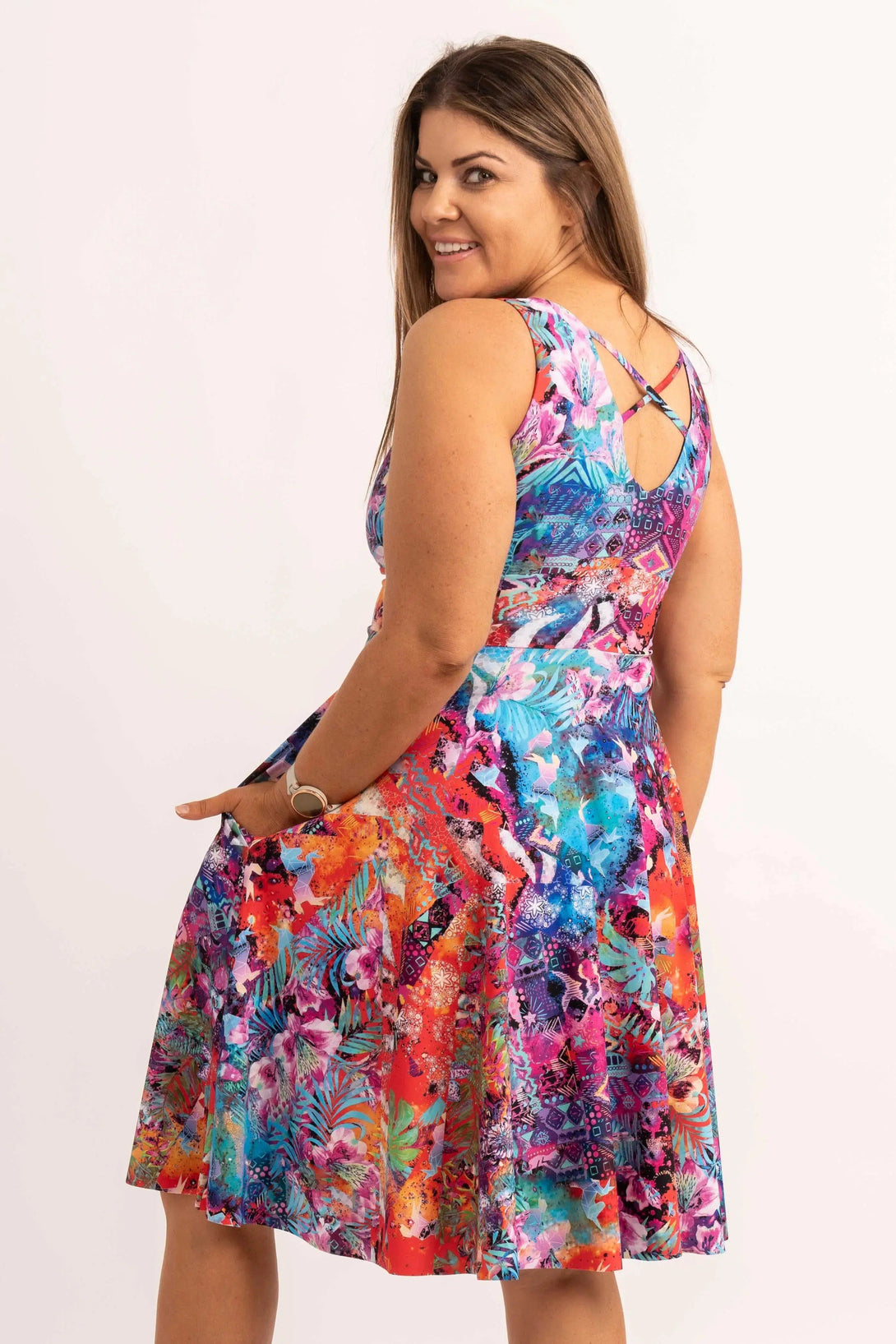 Silky Reversible Comfort Crop Midi Dress W/Pockets - Believe The Hype-9358328334514-Activewear-Exoticathletica