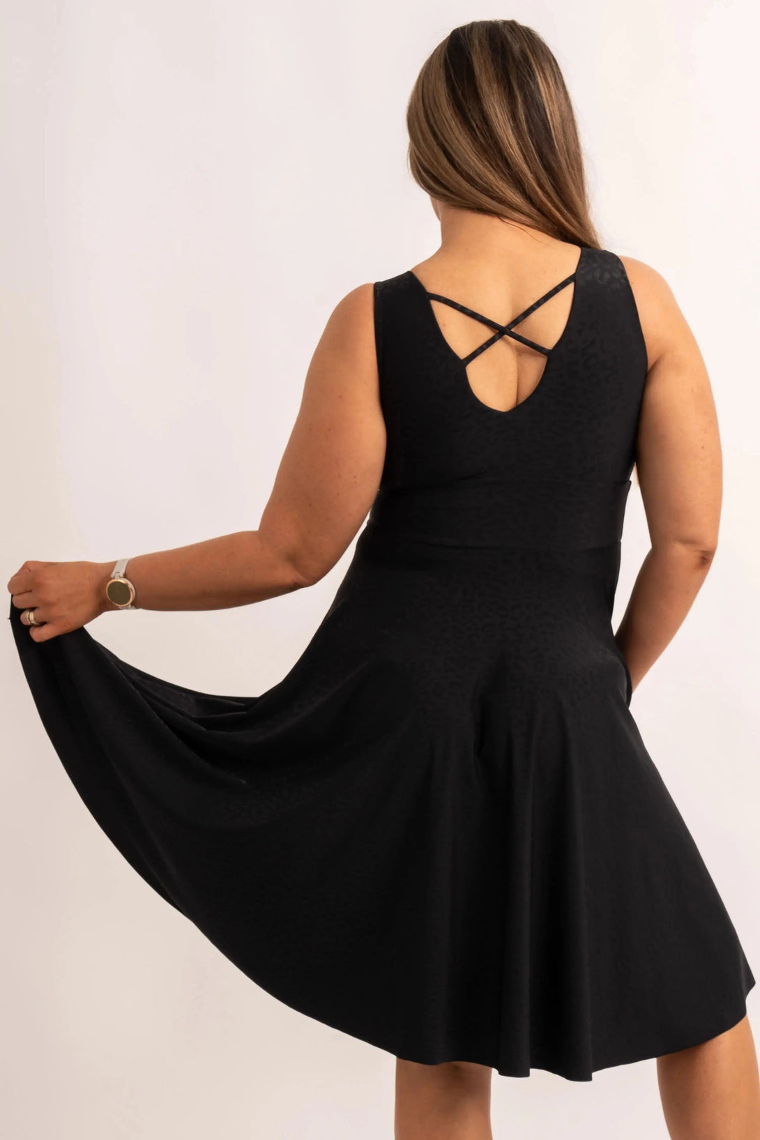 Silky Reversible Comfort Crop Midi Dress W/Pockets - Black Exotic Touch Jag-Activewear-Exoticathletica