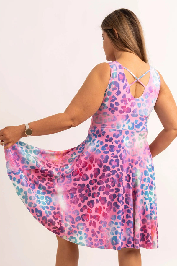 Silky Reversible Comfort Crop Midi Dress W/Pockets - Rainbow Jag-Activewear-Exoticathletica