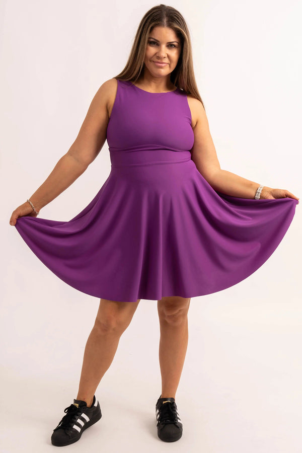 Silky Reversible Comfort Crop Mini Dress - Purple-Activewear-Exoticathletica