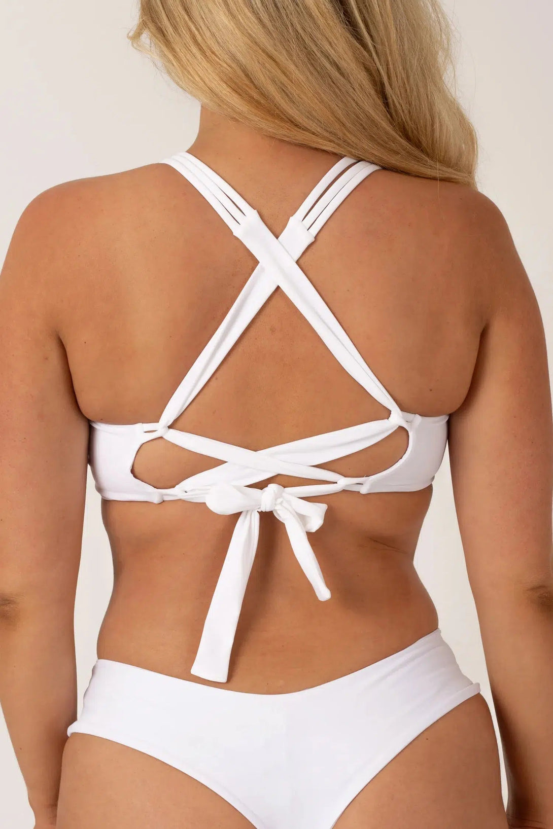 Silky Reversible Cross Over Bikini Top - White-Activewear-Exoticathletica