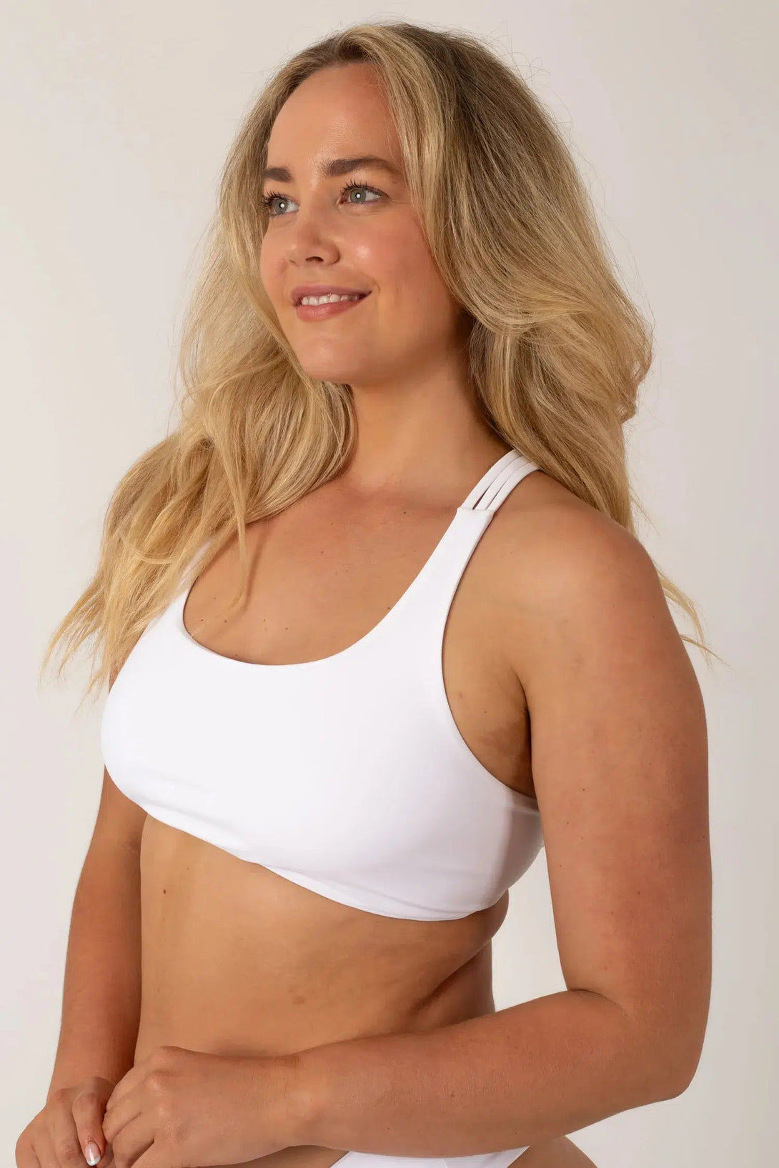 Silky Reversible Cross Over Bikini Top - White-Activewear-Exoticathletica