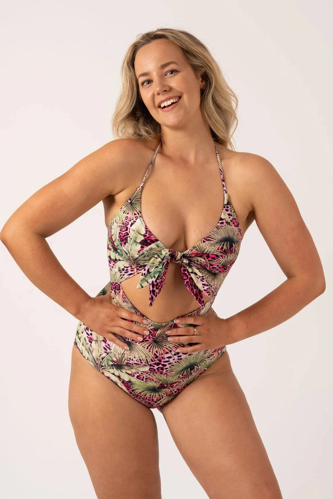 Silky Reversible Cut Out One Piece - Pink Tropical Leopard-Activewear-Exoticathletica