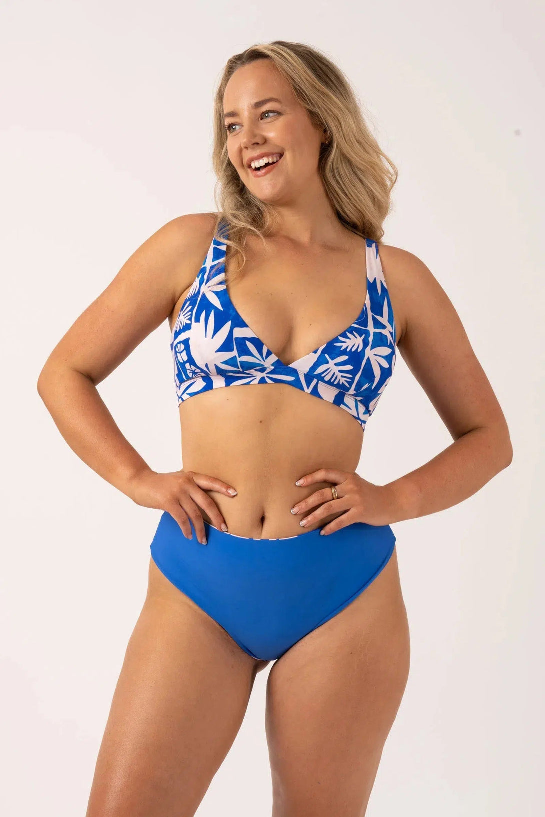 Silky Reversible High Waisted Cheeky Cut Bikini Bottom - Blue Tiki-Activewear-Exoticathletica