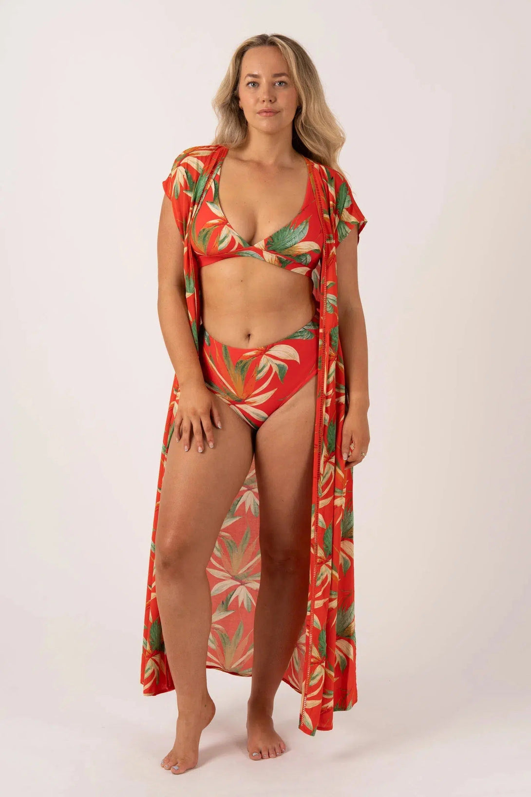 Silky Reversible High Waisted Cheeky Cut Bikini Bottom - Flame Tropico-Activewear-Exoticathletica