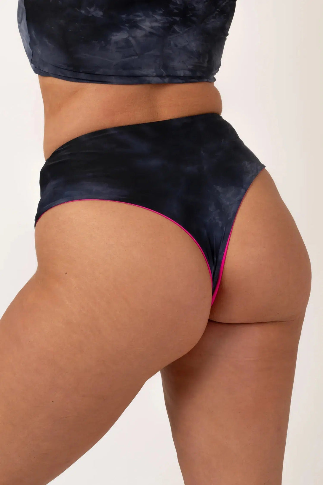 Silky Reversible High Waisted Cheeky Cut Bikini Bottoms - Dark And Moody-Activewear-Exoticathletica