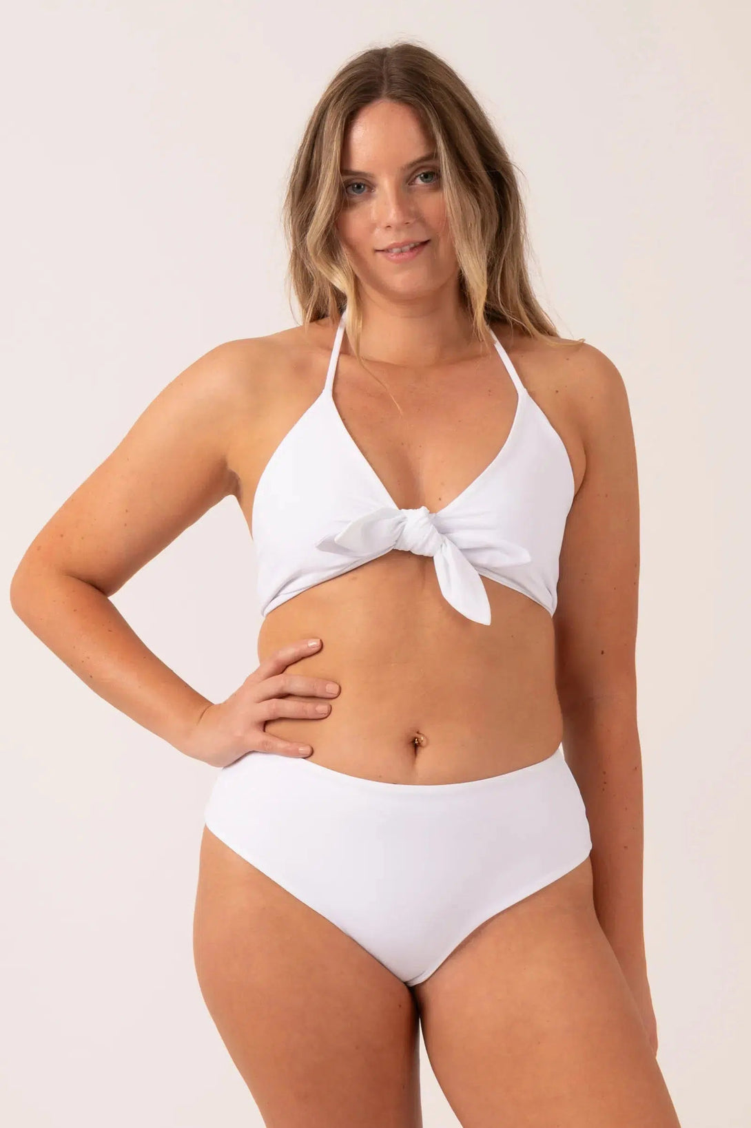 Silky Reversible High Waisted Cheeky Cut Bikini Bottoms - White-Activewear-Exoticathletica