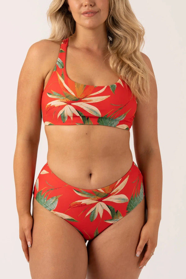 Silky Reversible High Waisted Medium Cut Bikini Bottom - Flame Tropico-Activewear-Exoticathletica