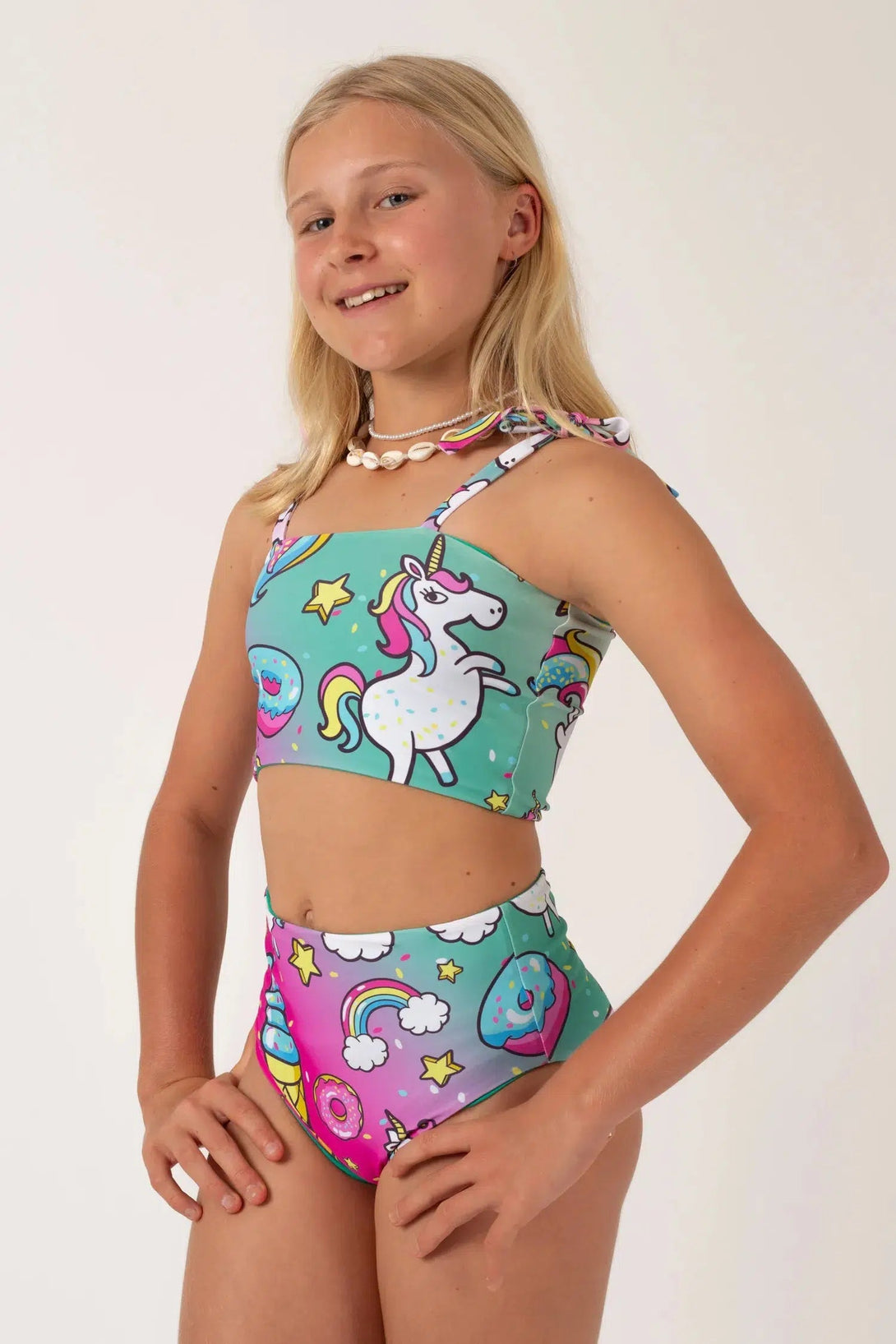 Silky Reversible Kids Bikini Top - Unicorn-9358328366935-Activewear-Exoticathletica