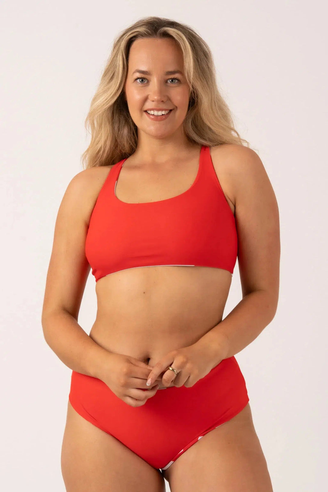 Silky Reversible Tie Back Bikini Top - Red Geo Waves-Activewear-Exoticathletica