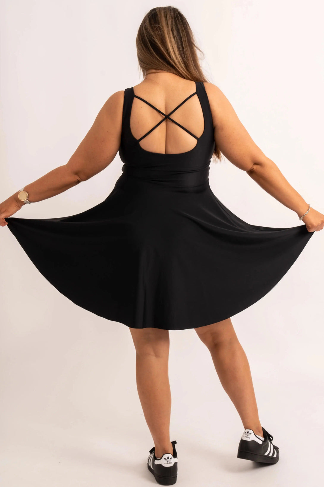 Silky Scoop Neck Comfort Crop Mini Dress - Black-Activewear-Exoticathletica