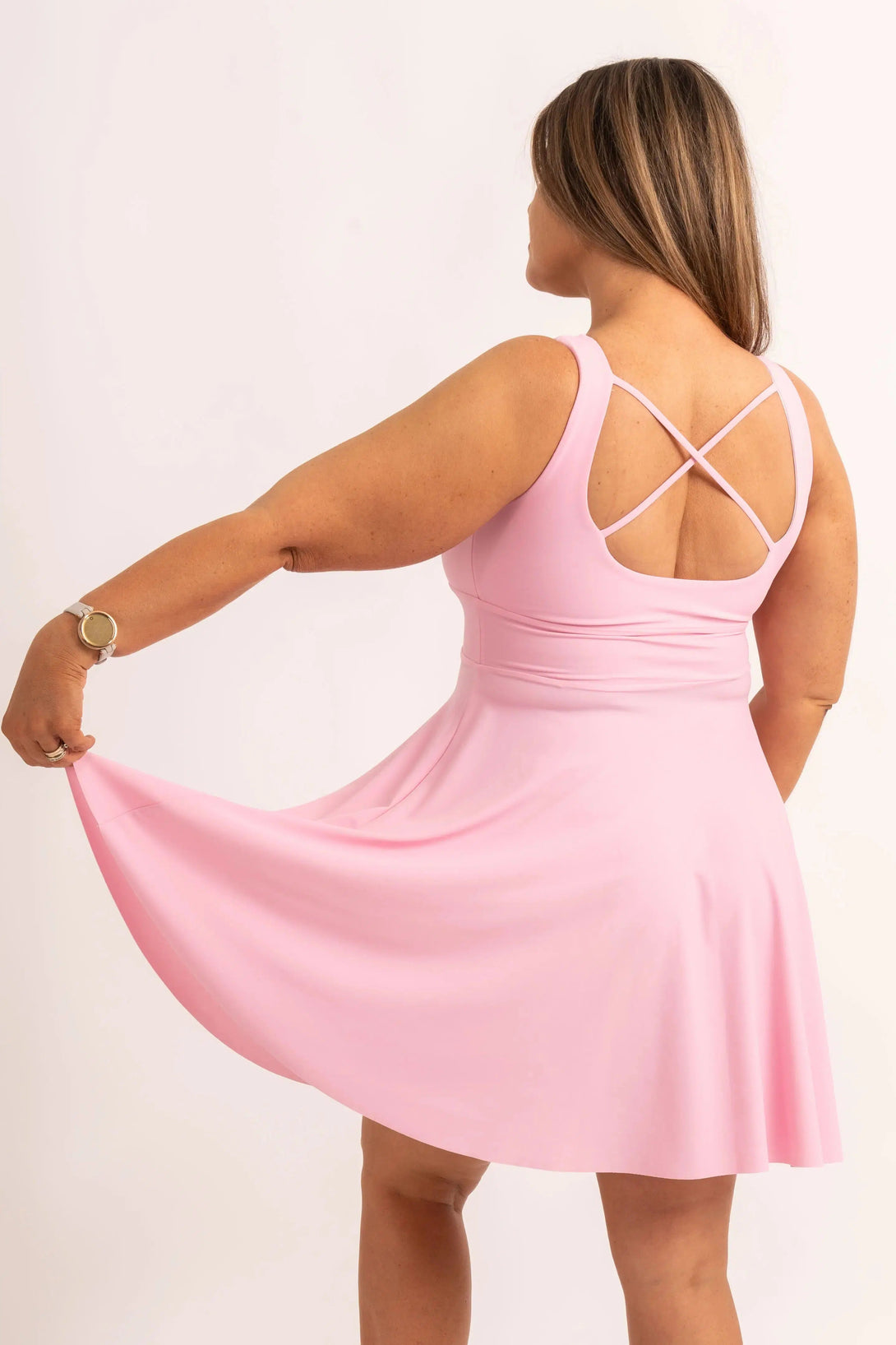 Silky Scoop Neck Comfort Crop Mini Dress - Pastel Pink-Activewear-Exoticathletica