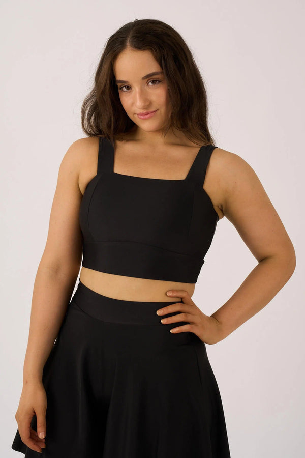 Silky Square Neck Comfort Crop Top - Black-9358328379577-Activewear-Exoticathletica