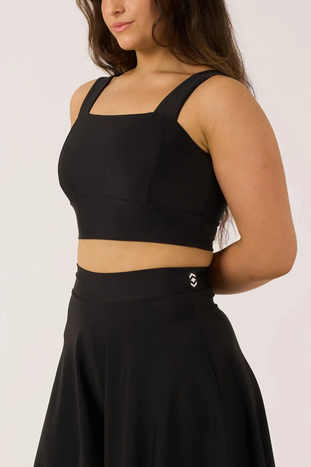 Silky Square Neck Comfort Crop Top - Black-Activewear-Exoticathletica