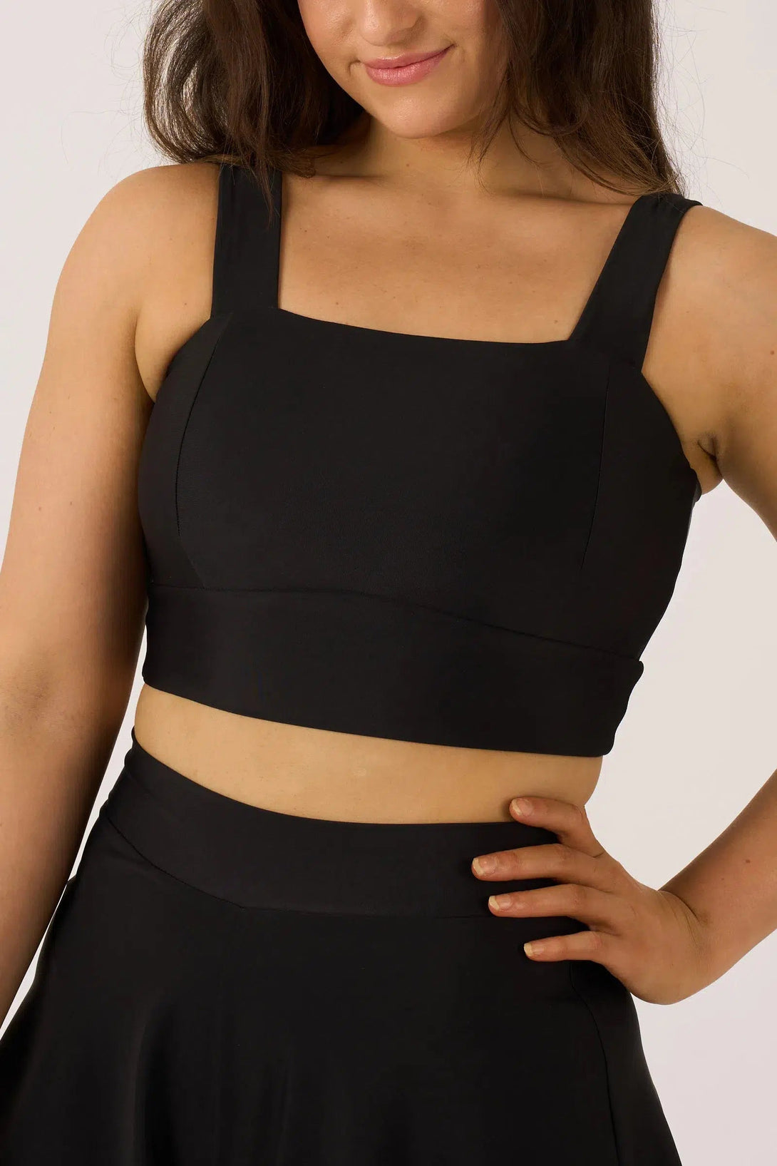 Silky Square Neck Comfort Crop Top - Black-Activewear-Exoticathletica