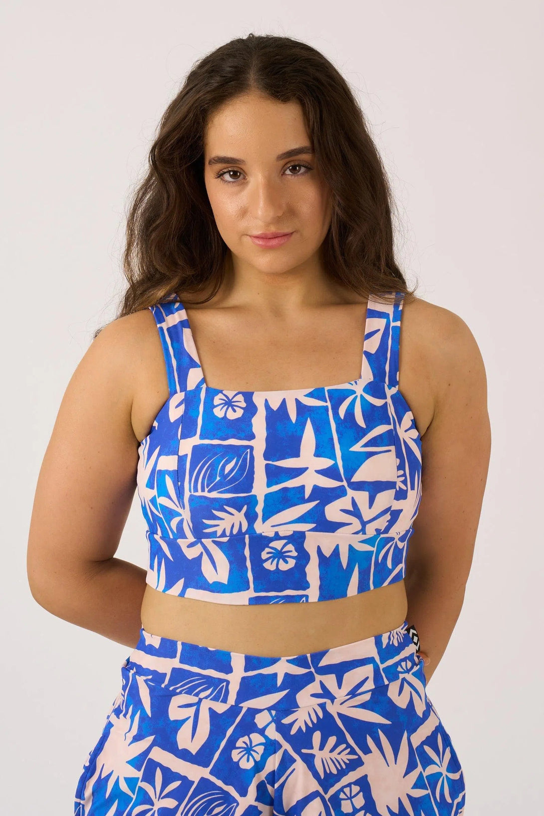 Silky Square Neck Comfort Crop Top - Blue Tiki-9358328378938-Activewear-Exoticathletica