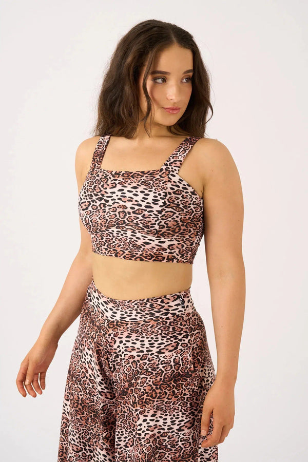 Silky Square Neck Comfort Crop Top - Natural Primal Animal-Activewear-Exoticathletica