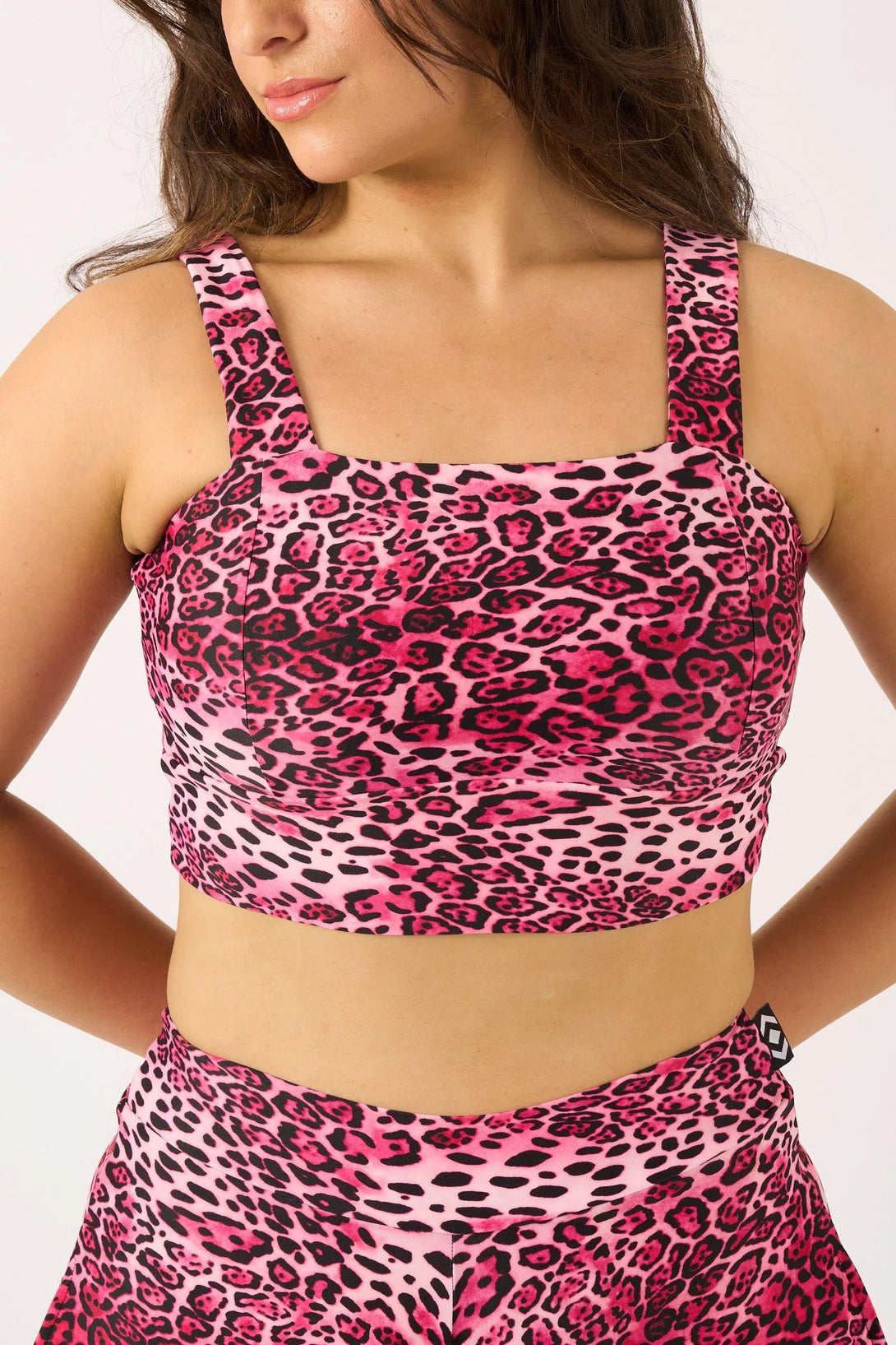 Silky Square Neck Comfort Crop Top - Pink Primal Animal-Activewear-Exoticathletica