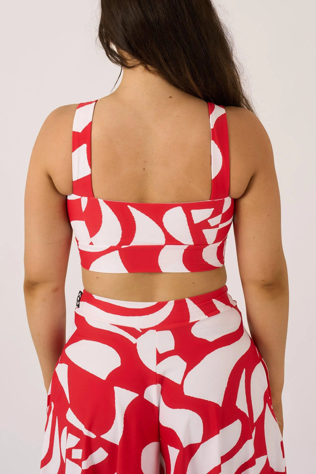 Silky Square Neck Comfort Crop Top - Red Geo Waves-9358328381099-Activewear-Exoticathletica