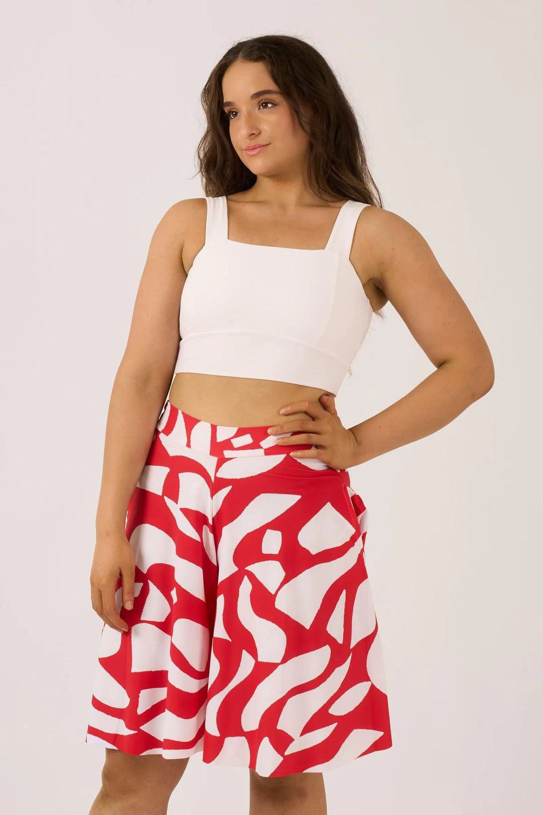 Silky Square Neck Comfort Crop Top - White-Activewear-Exoticathletica