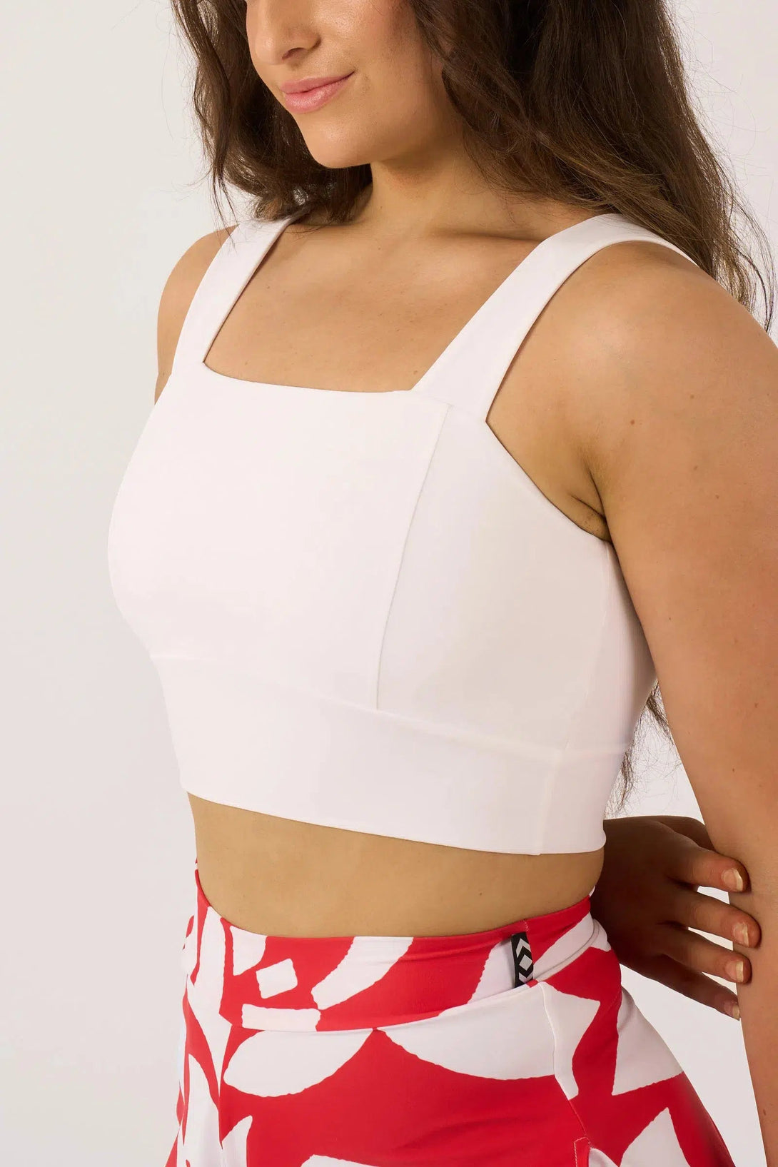 Silky Square Neck Comfort Crop Top - White-Activewear-Exoticathletica