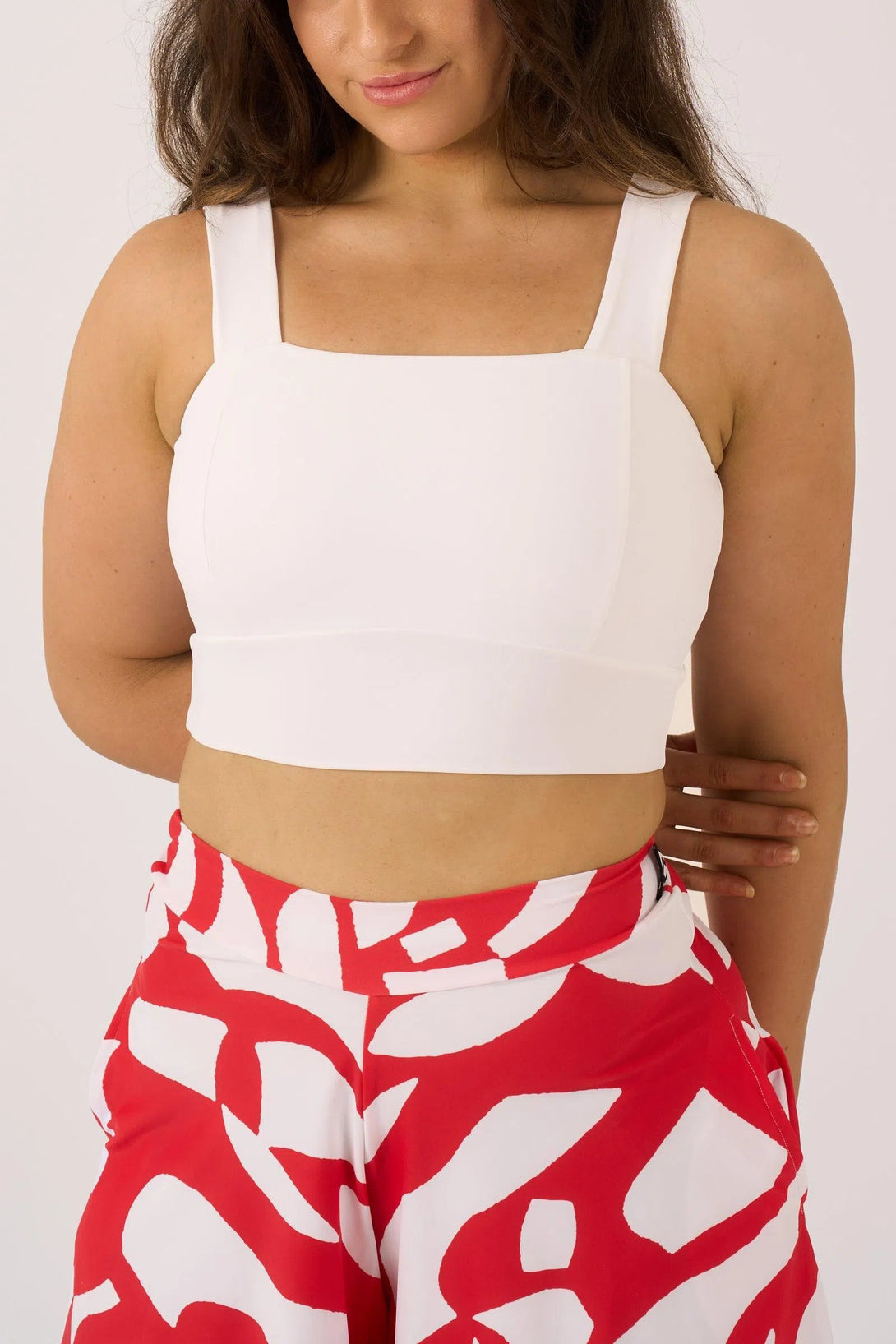 Silky Square Neck Comfort Crop Top - White-Activewear-Exoticathletica