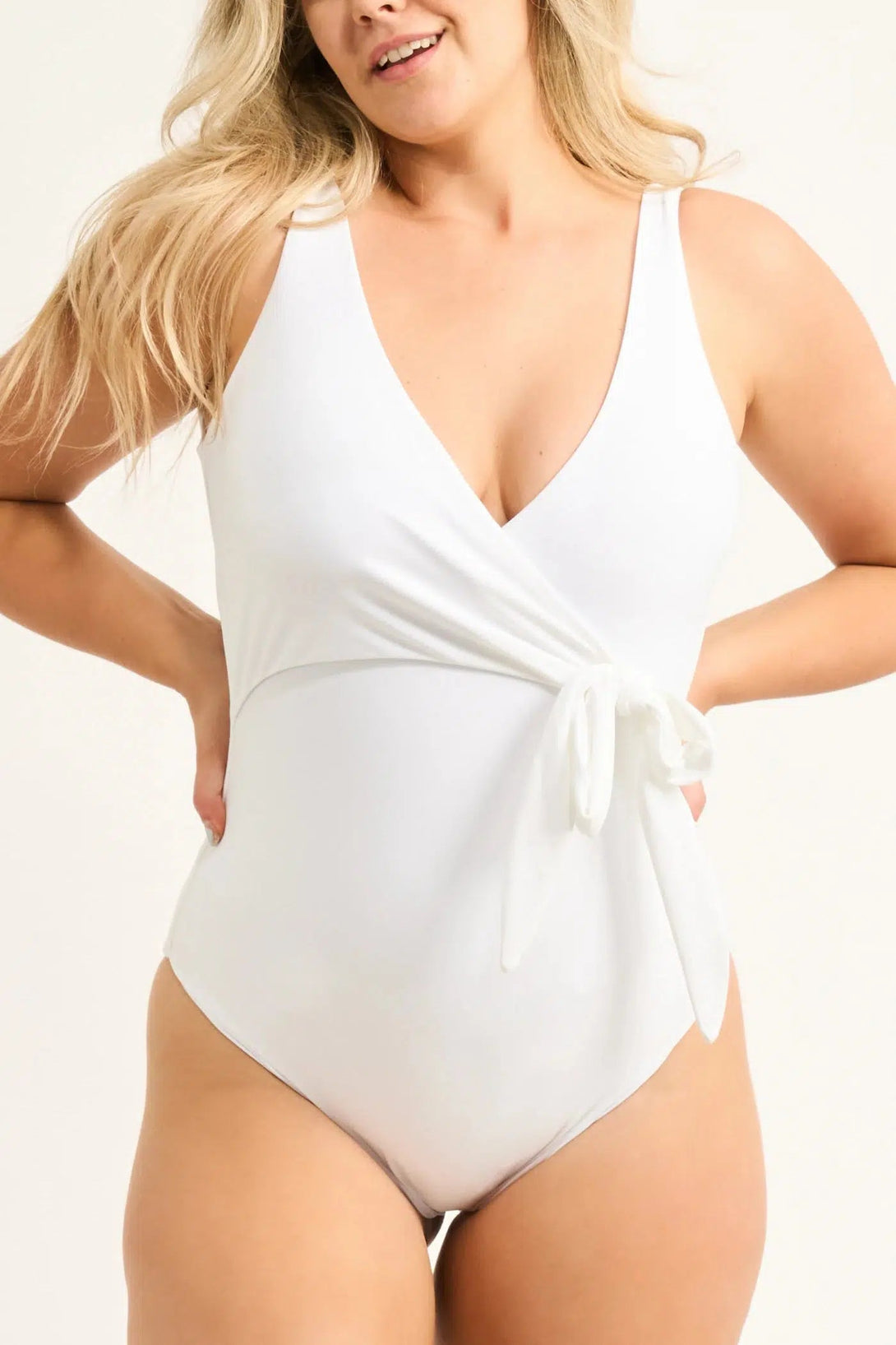 Silky Wrap One Piece W/ Extra Coverage Bottoms - White-Activewear-Exoticathletica