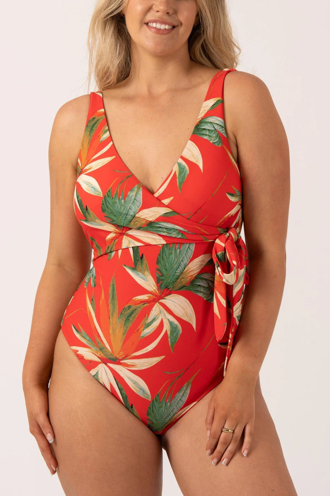 Silky Wrap Over Low Leg One Piece - Flame Tropico-Activewear-Exoticathletica