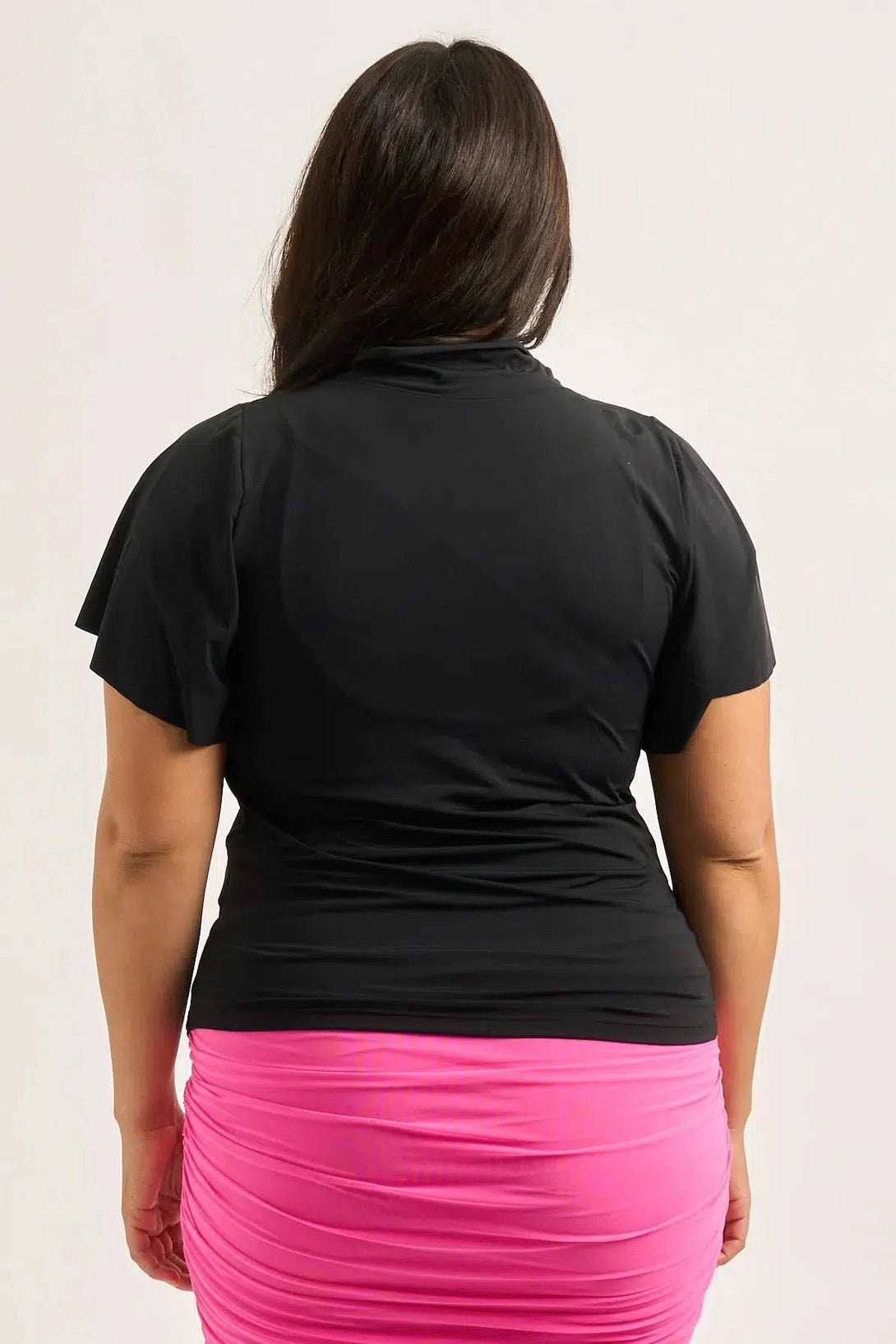 Slinky Silky Boss Bish Blouse W/ Flutter Sleeve - Black-1000009136-Activewear-Exoticathletica