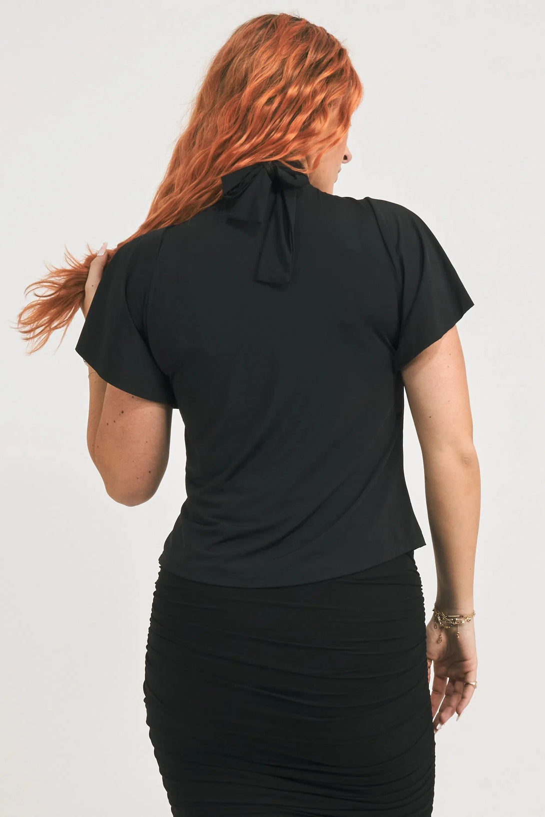 Slinky Silky Boss Bish Blouse W/ Flutter Sleeve - Black-Activewear-Exoticathletica