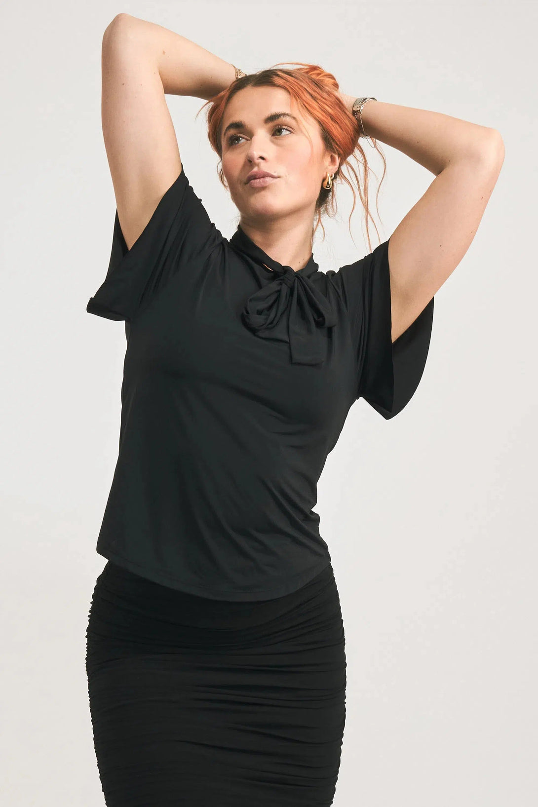 Slinky Silky Boss Bish Blouse W/ Flutter Sleeve - Black-Activewear-Exoticathletica