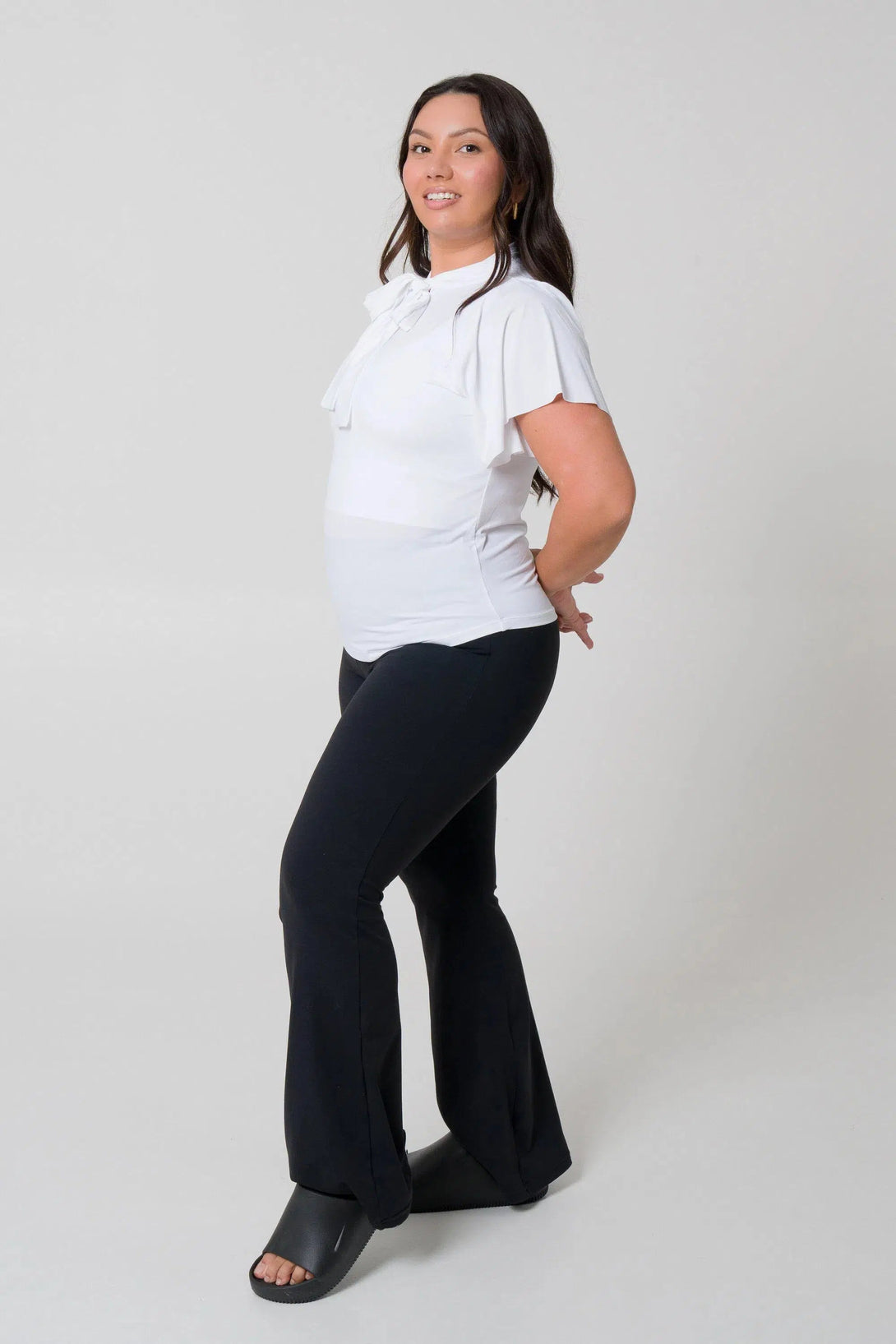 Slinky Silky Boss Bish Blouse W/ Flutter Sleeve - White-Activewear-Exoticathletica