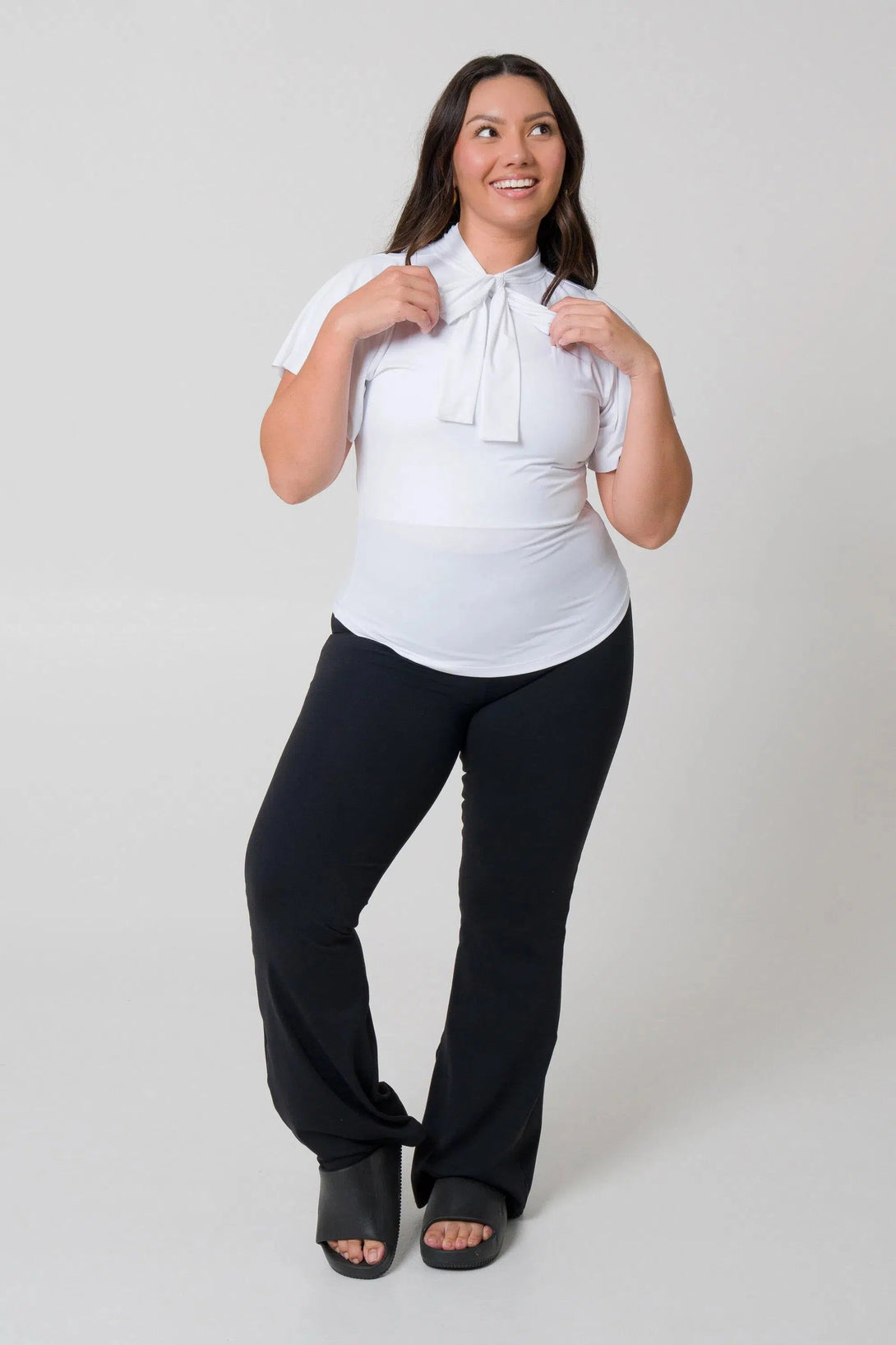 Slinky Silky Boss Bish Blouse W/ Flutter Sleeve - White-Activewear-Exoticathletica