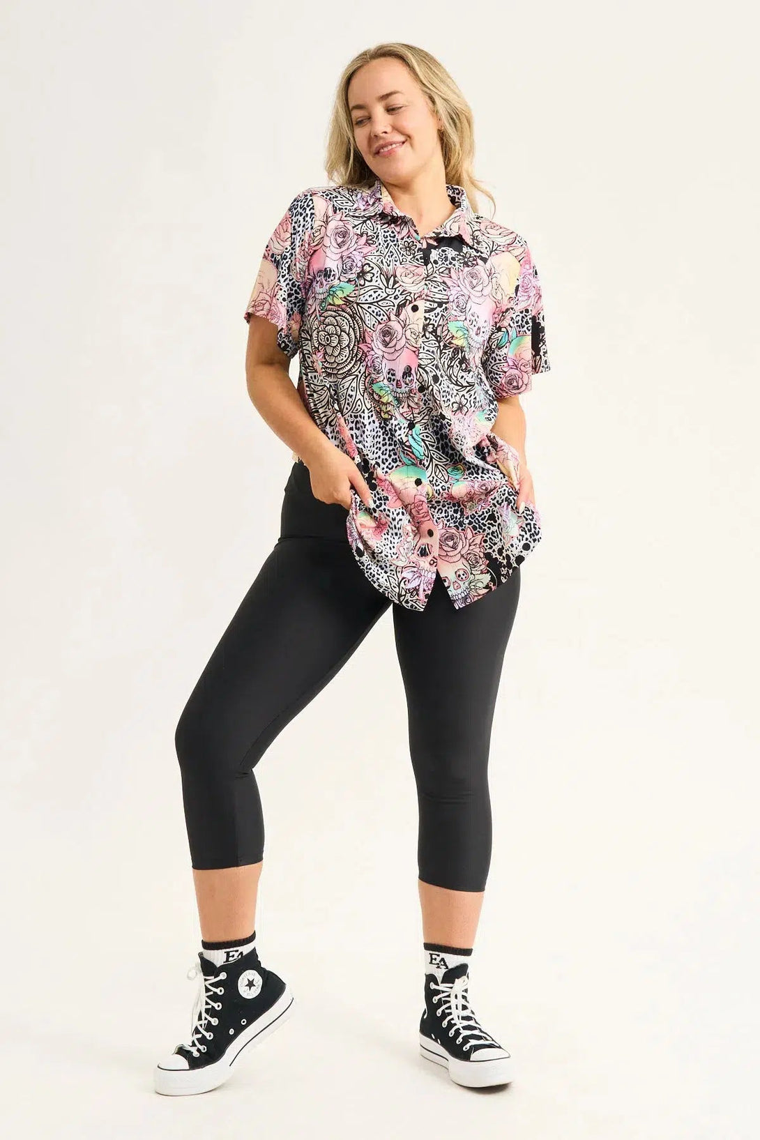 Slinky Silky Button Up Boyfriend Tee - Way Badder Witch-Activewear-Exoticathletica