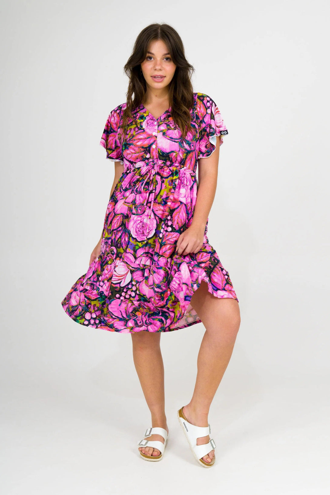 Slinky Silky Button Up Drawstring Midi Dress - Bloom Bloom-Activewear-Exoticathletica