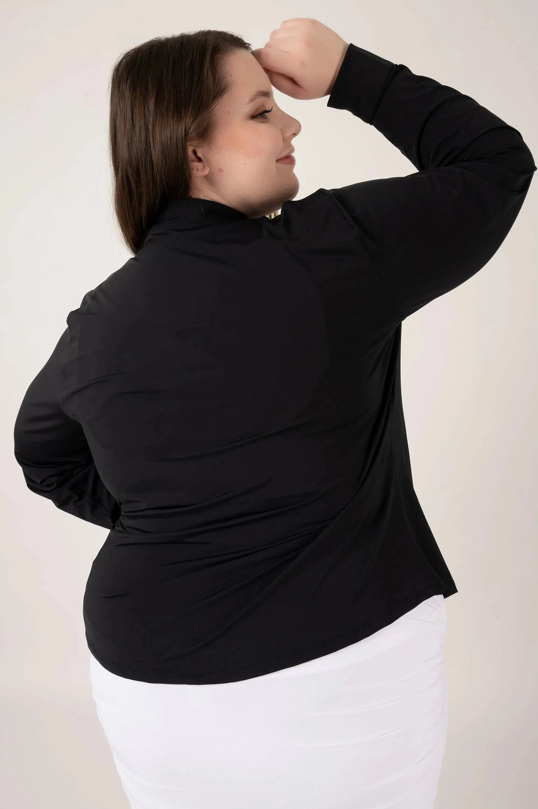 Slinky Silky Button Up Long Sleeve Blouse - Black-Activewear-Exoticathletica