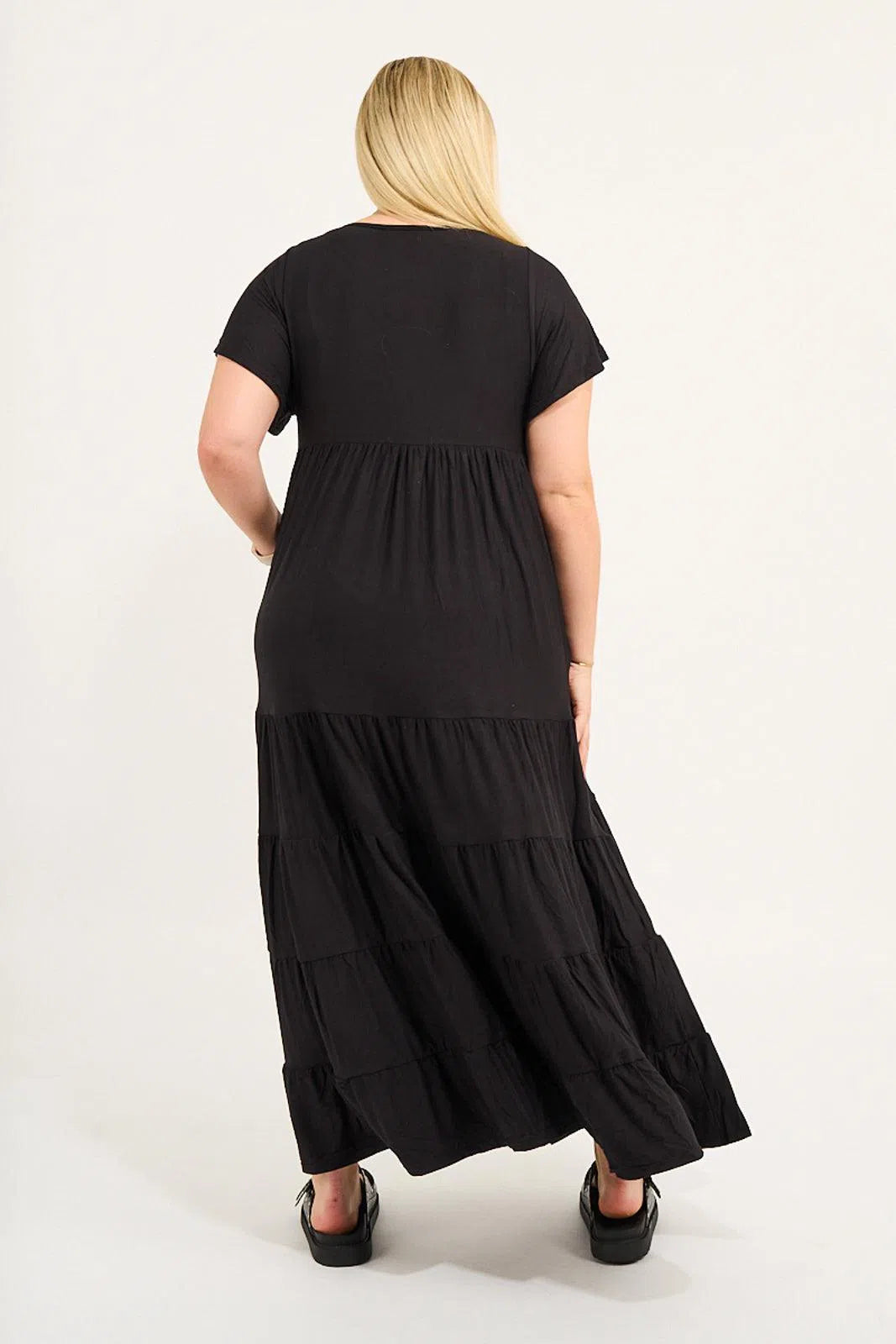 Slinky To Touch Baby Doll Tiered Maxi Dress - Black-Activewear-Exoticathletica