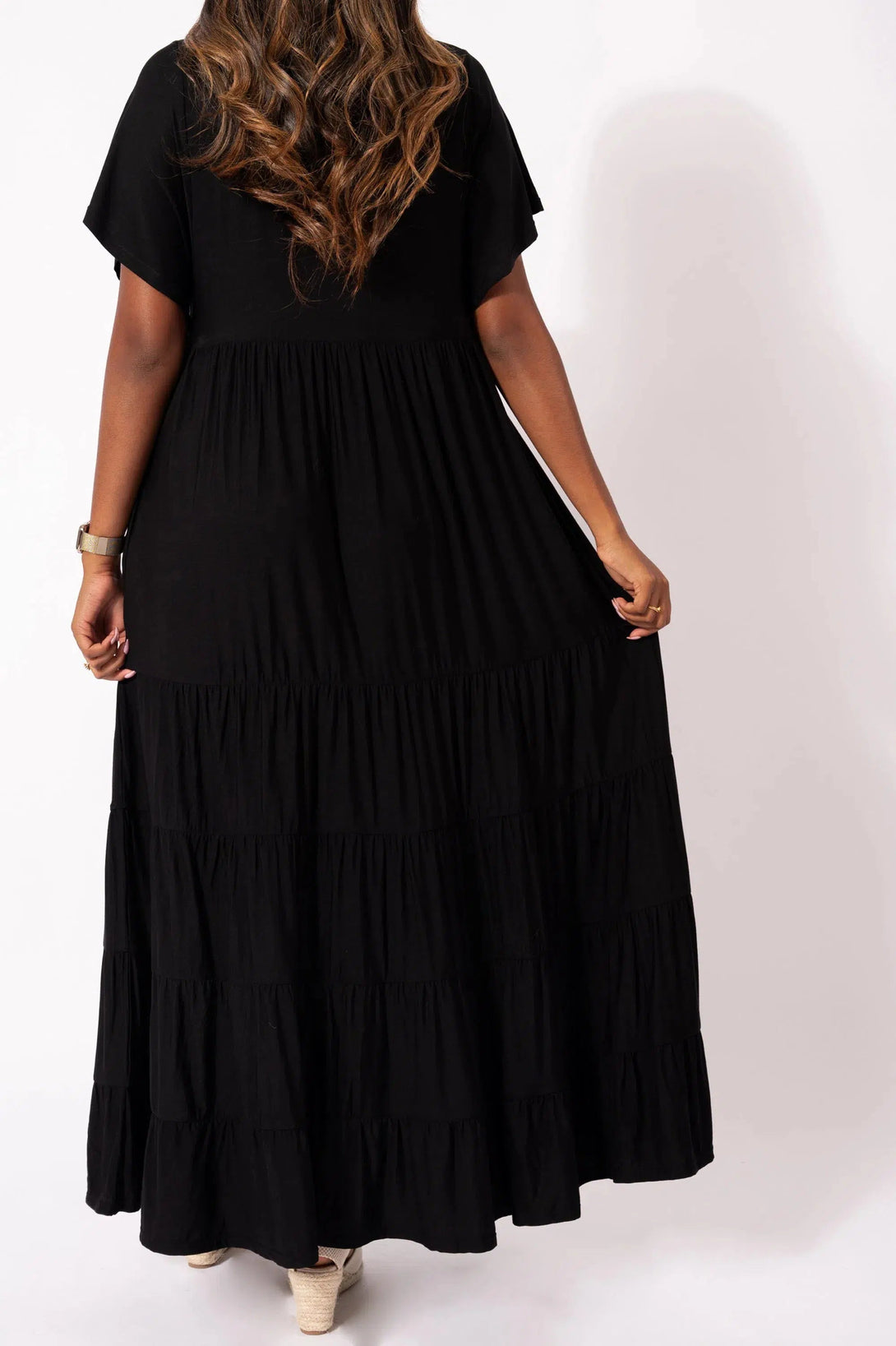 Slinky To Touch Baby Doll Tiered Maxi Dress - Black-Activewear-Exoticathletica