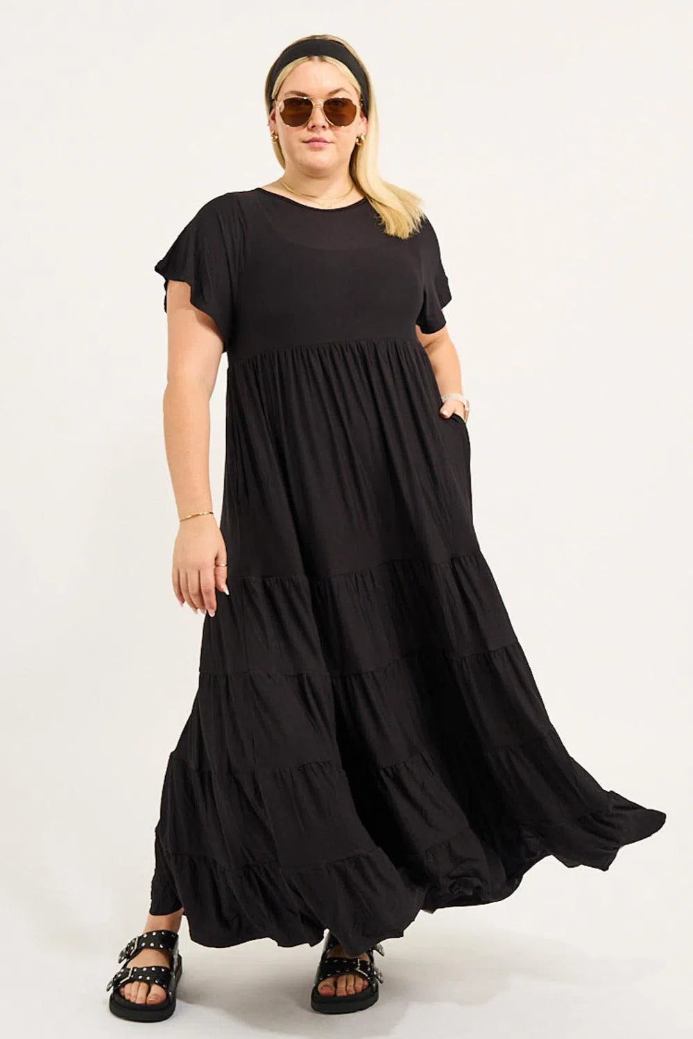 Slinky To Touch Baby Doll Tiered Maxi Dress - Black-Activewear-Exoticathletica