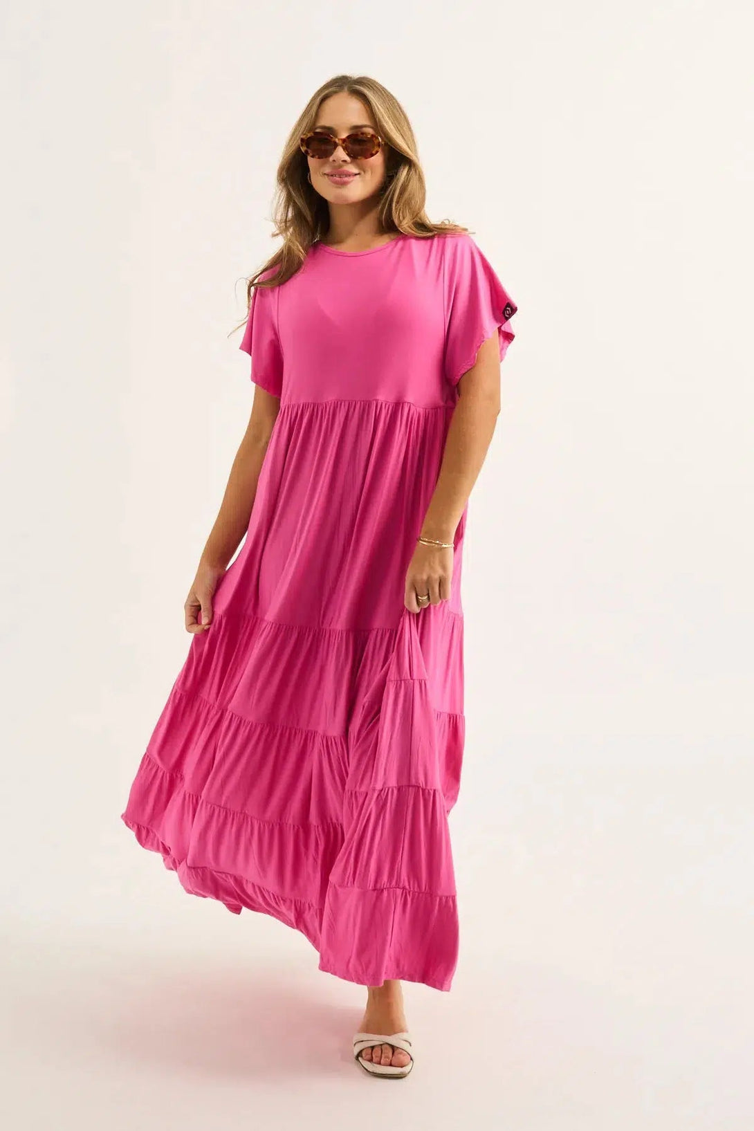 Slinky To Touch Baby Doll Tiered Maxi Dress - Candy Pink-Activewear-Exoticathletica