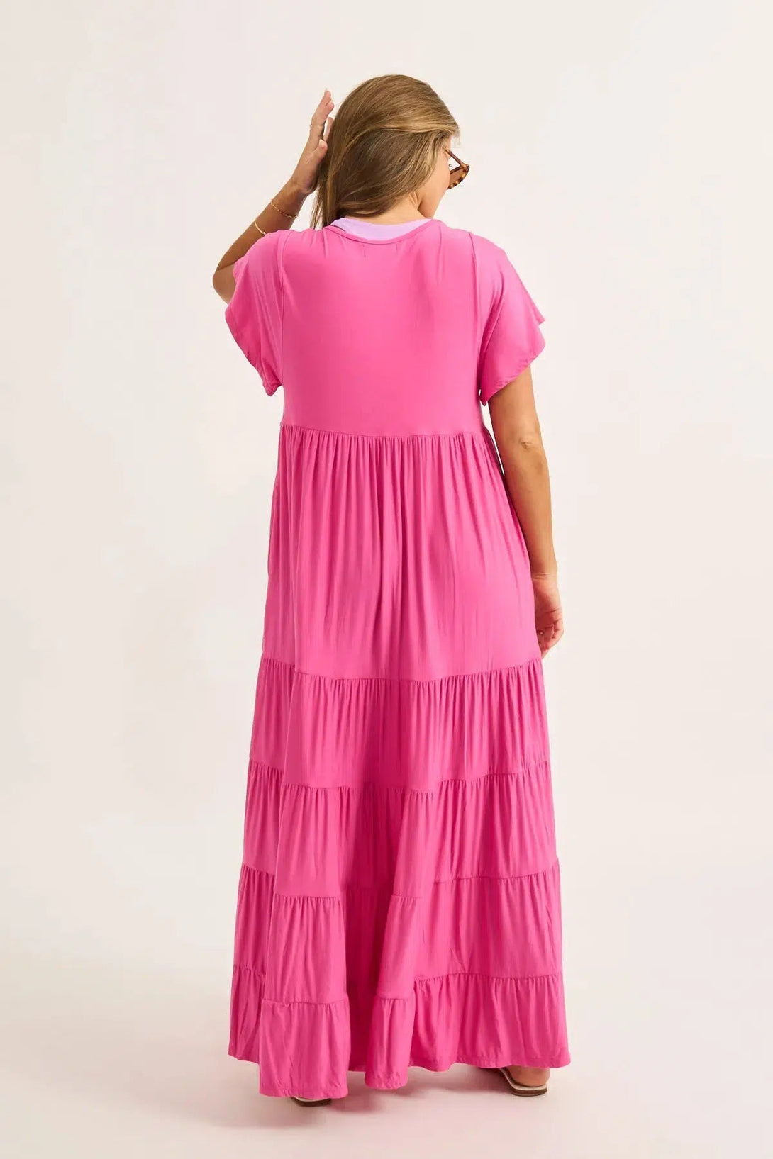 Slinky To Touch Baby Doll Tiered Maxi Dress - Candy Pink-Activewear-Exoticathletica