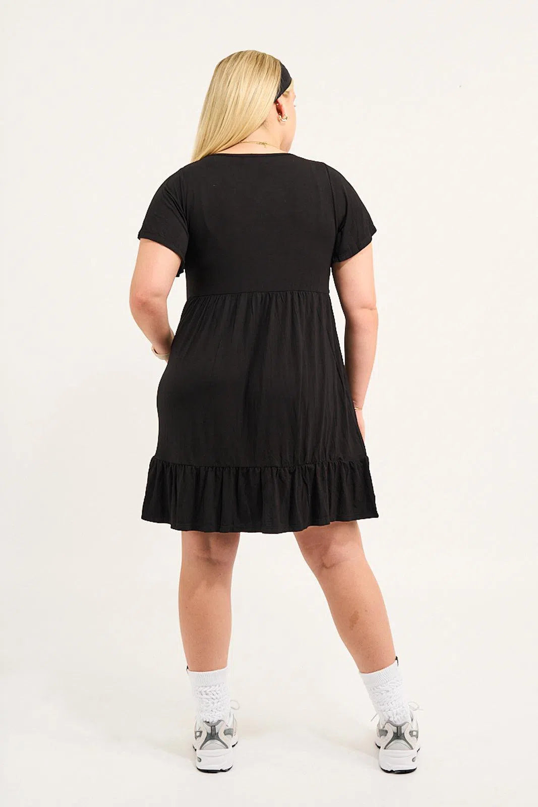 Slinky To Touch Baby Doll Tiered Mini Dress - Black-Activewear-Exoticathletica