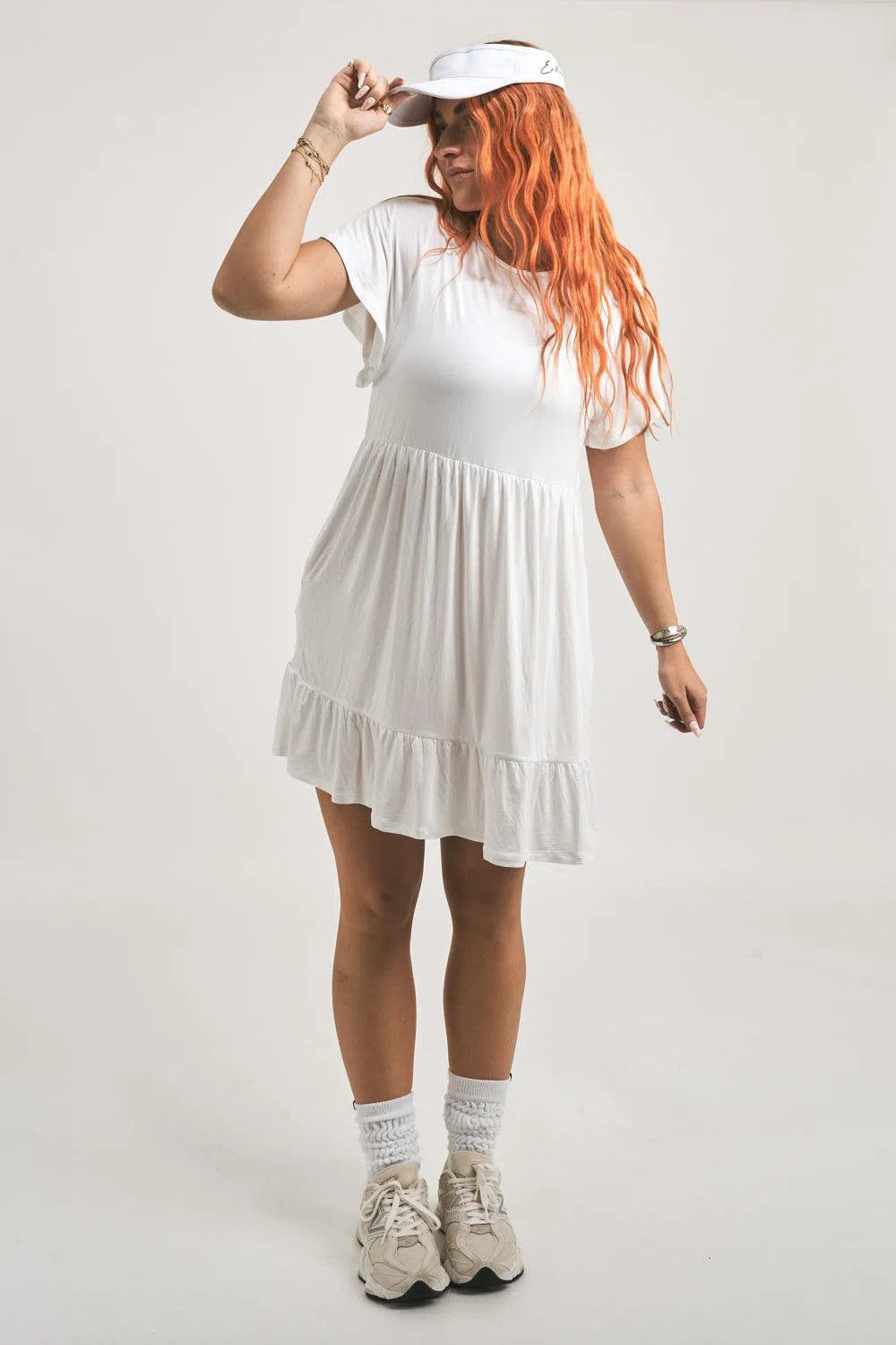 Slinky To Touch Baby Doll Tiered Mini Dress - White-Activewear-Exoticathletica