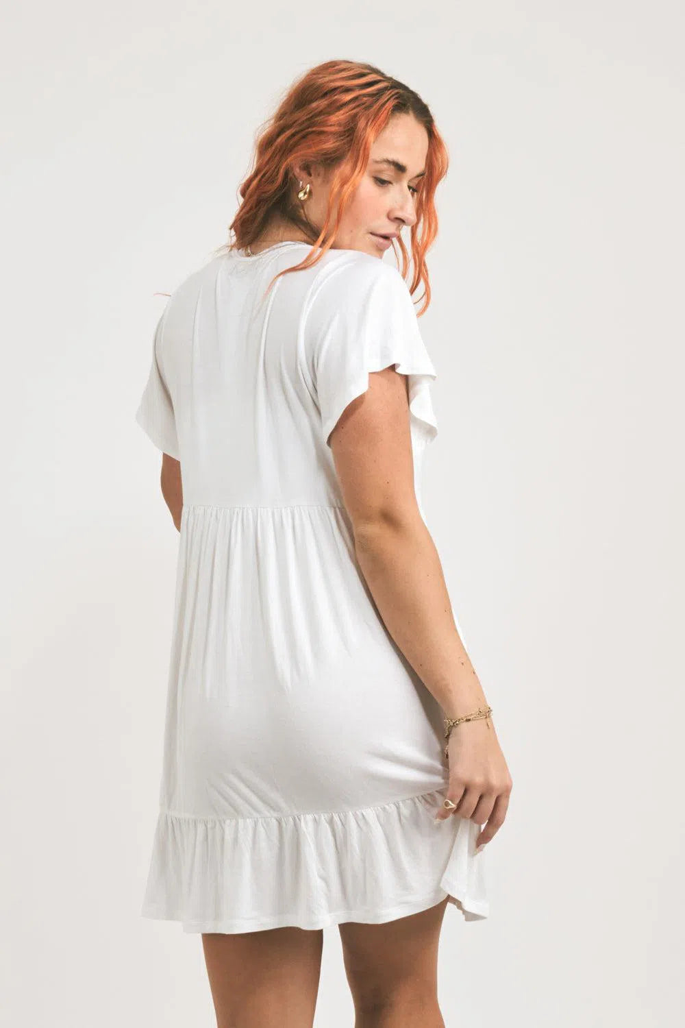 Slinky To Touch Baby Doll Tiered Mini Dress - White-Activewear-Exoticathletica