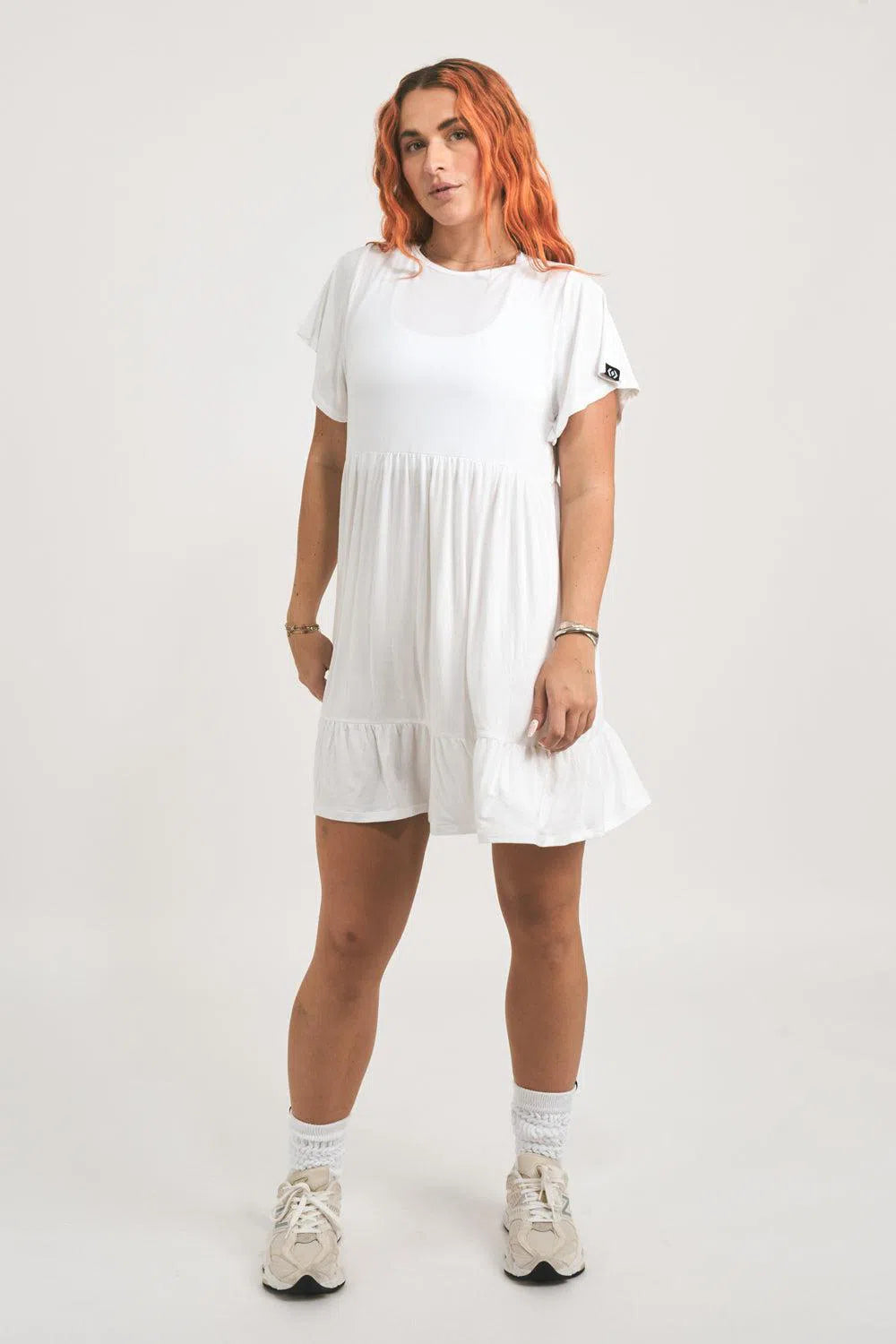 Slinky To Touch Baby Doll Tiered Mini Dress - White-Activewear-Exoticathletica