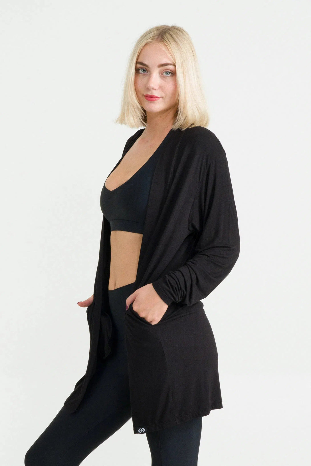 Slinky To Touch Basic Cardigan - Black-Activewear-Exoticathletica