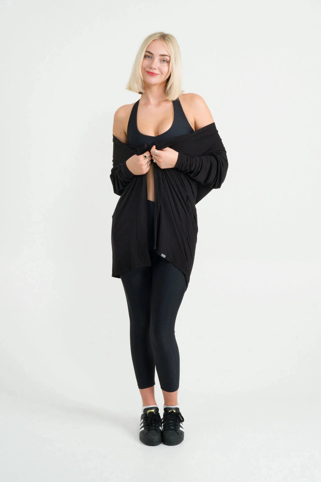 Slinky To Touch Basic Cardigan - Black-Activewear-Exoticathletica