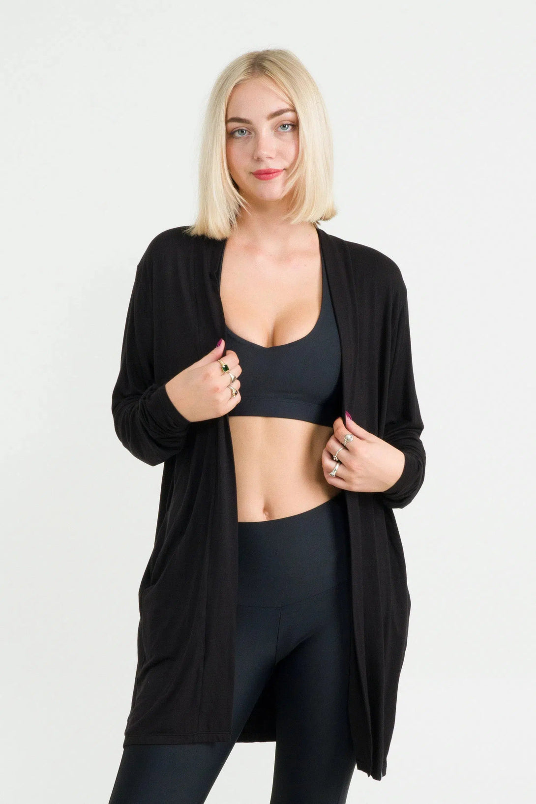 Slinky To Touch Basic Cardigan - Black-Activewear-Exoticathletica