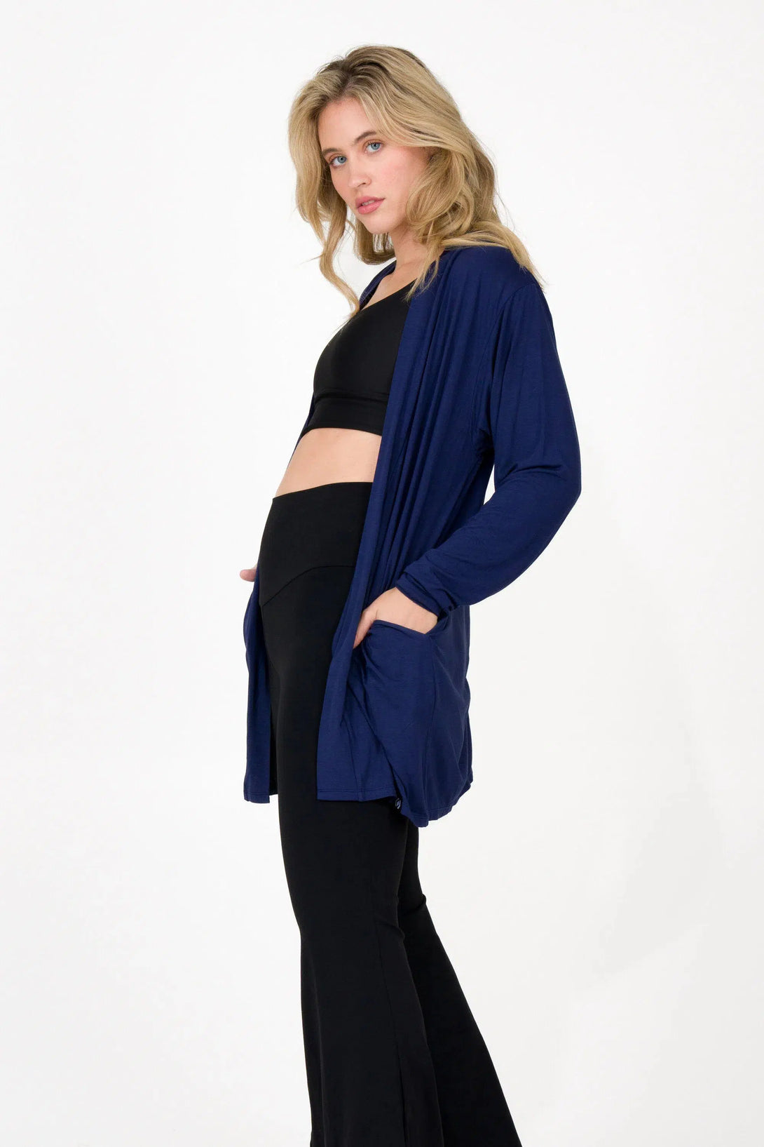 Slinky To Touch Basic Cardigan - Dark Navy-Activewear-Exoticathletica