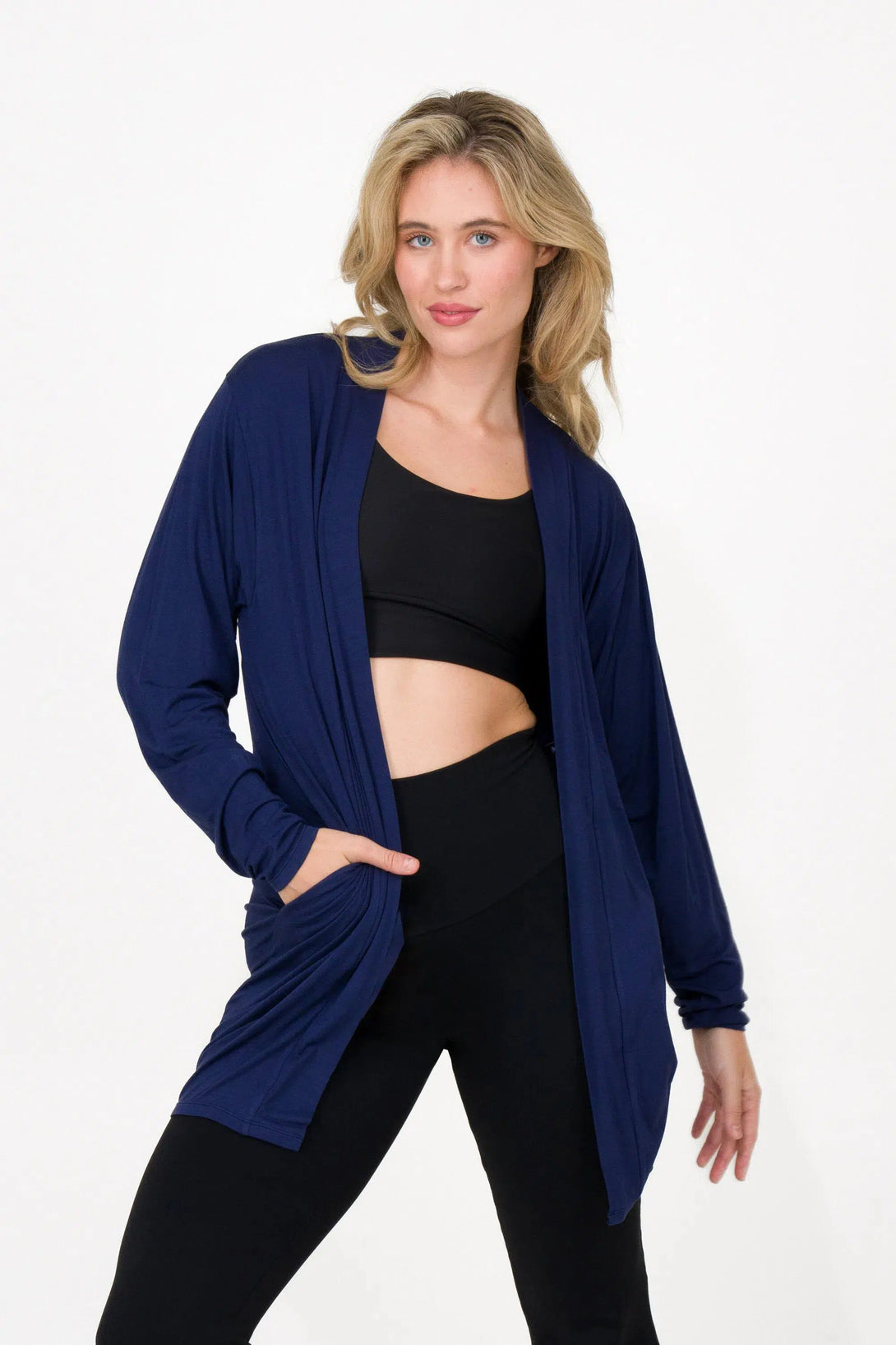 Slinky To Touch Basic Cardigan - Dark Navy-Activewear-Exoticathletica